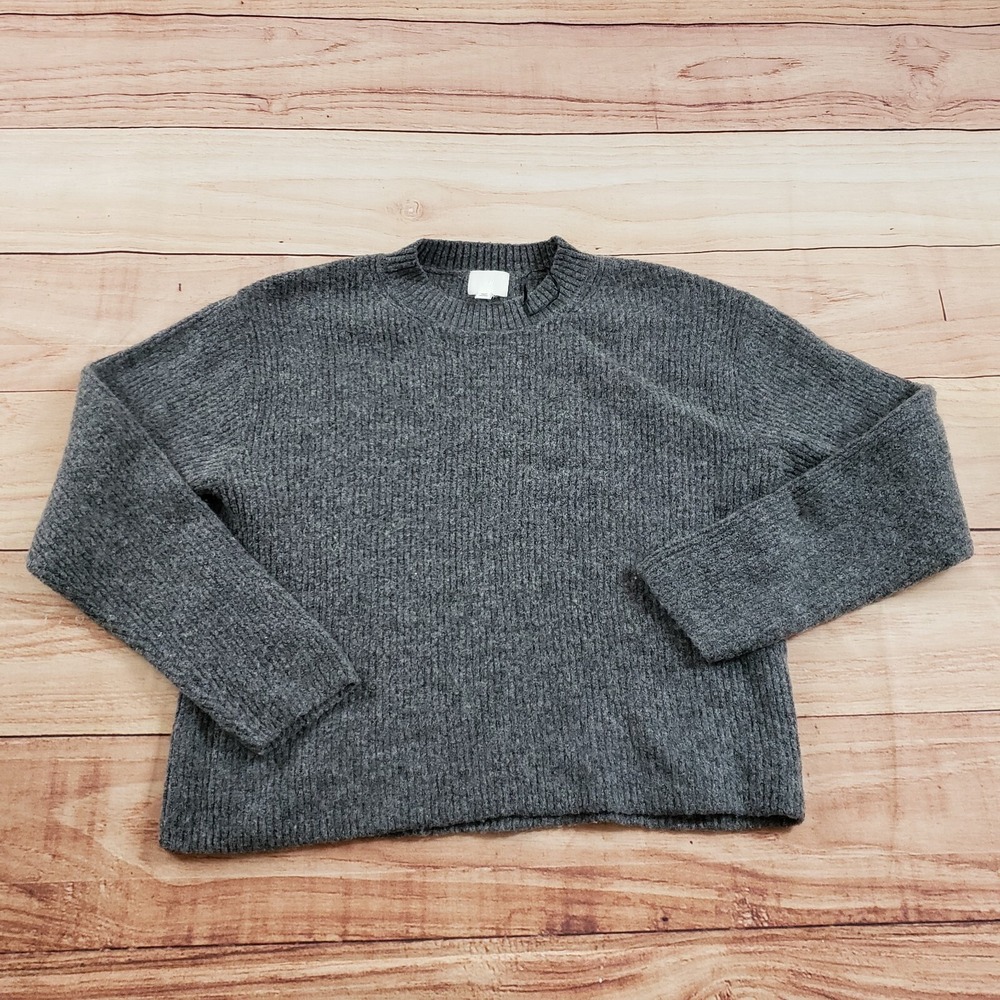 H&M Sweater Womens Medium Gray Outdoor Knit‎ Sweatshirt Preppy Wool Blend Ladies